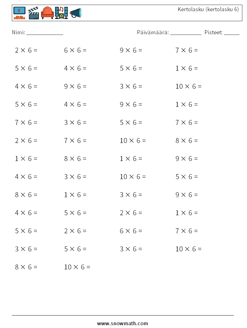 (50) Kertolasku (kertolasku 6) Matematiikan laskentataulukot 8