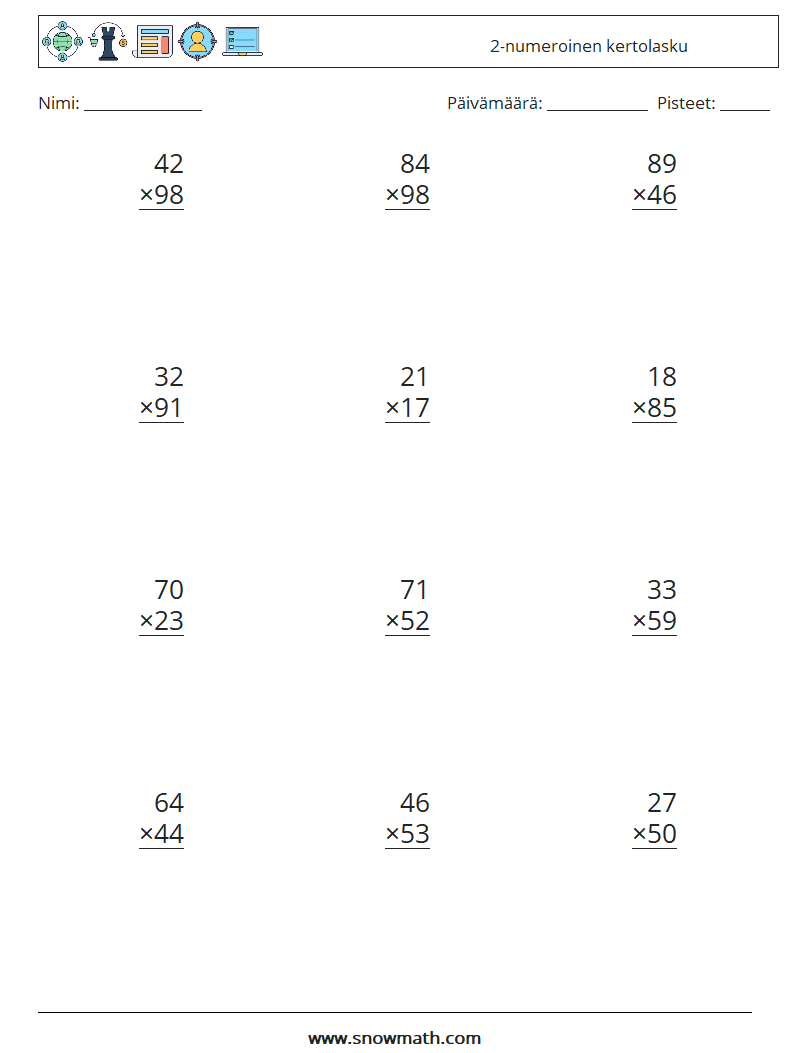 (12) 2-numeroinen kertolasku Matematiikan laskentataulukot 11