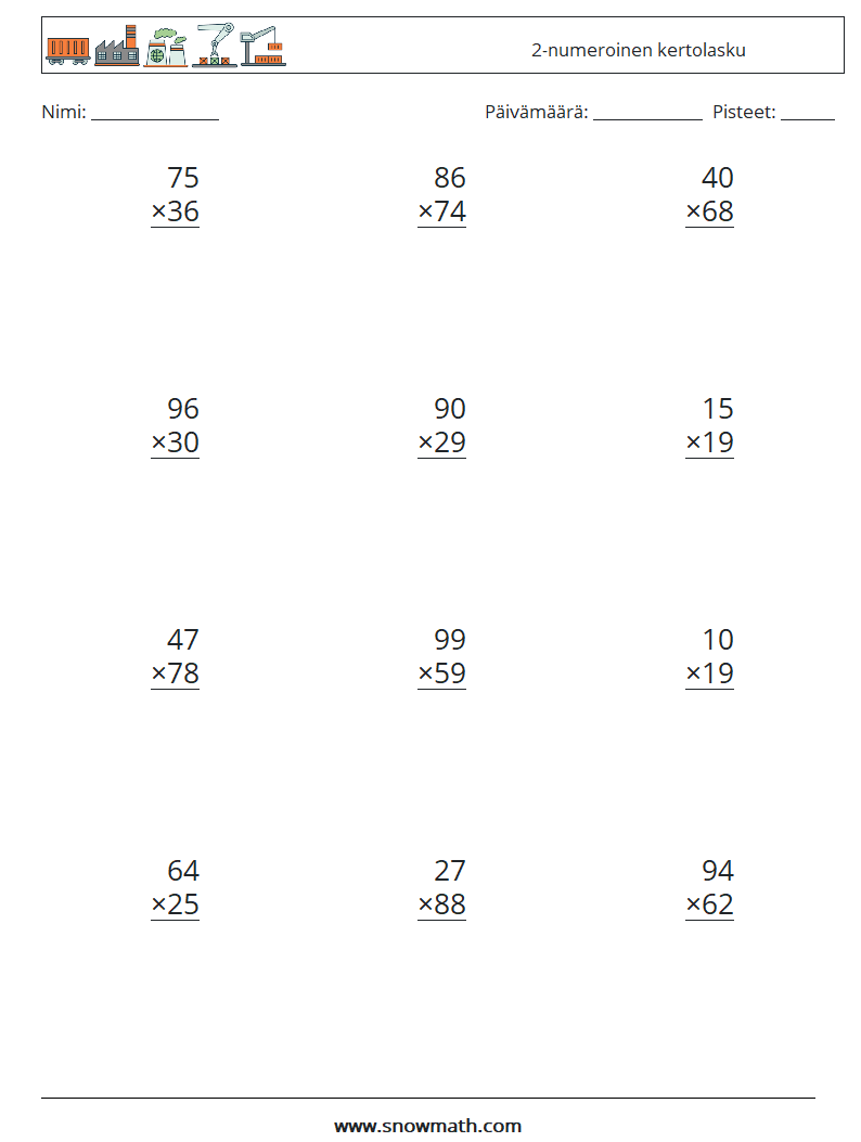 (12) 2-numeroinen kertolasku Matematiikan laskentataulukot 13