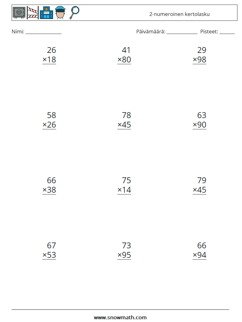 (12) 2-numeroinen kertolasku Matematiikan laskentataulukot 2