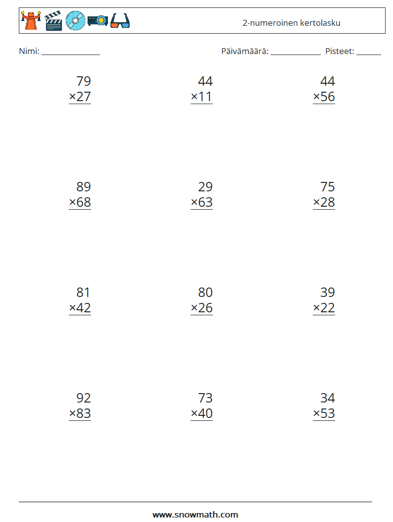 (12) 2-numeroinen kertolasku Matematiikan laskentataulukot 5