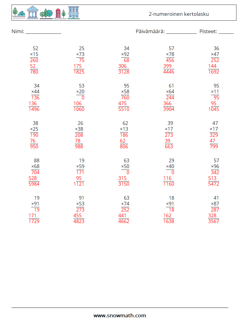 (25) 2-numeroinen kertolasku Matematiikan laskentataulukot 14 Kysymys, vastaus