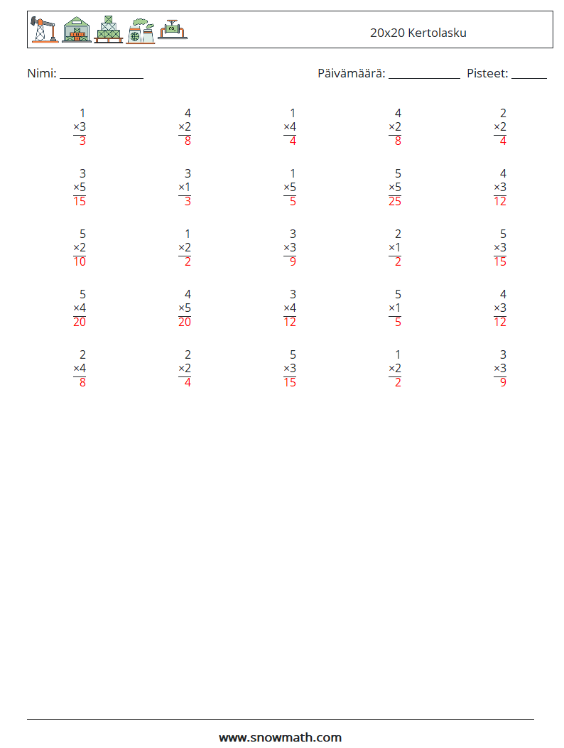 (25) 20x20 Kertolasku Matematiikan laskentataulukot 11 Kysymys, vastaus