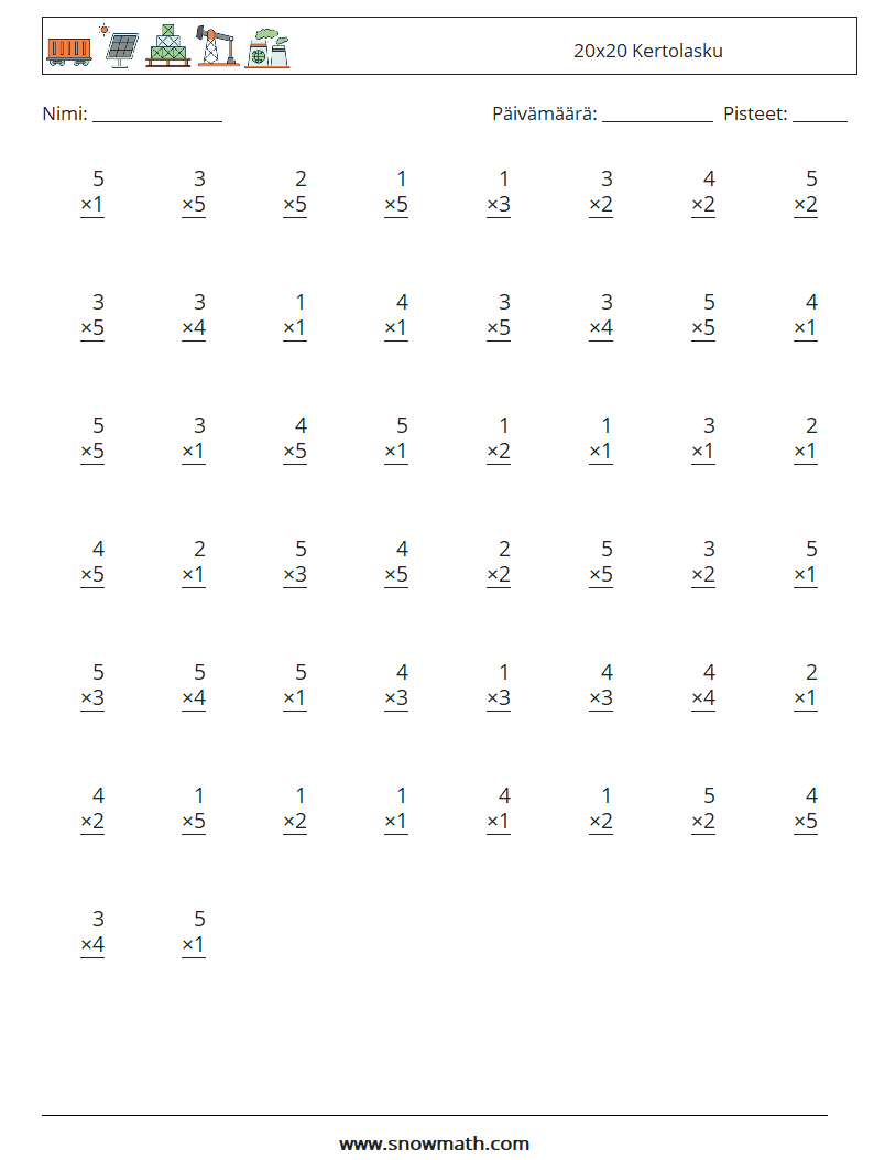 (50) 20x20 Kertolasku Matematiikan laskentataulukot 10