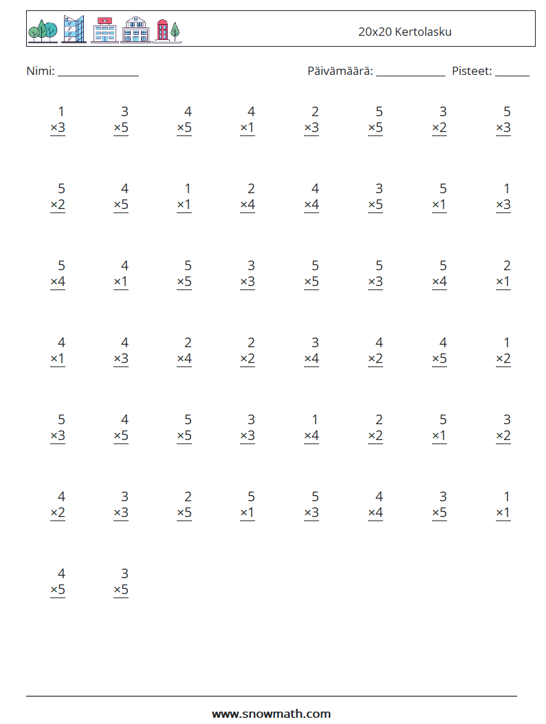 (50) 20x20 Kertolasku Matematiikan laskentataulukot 16