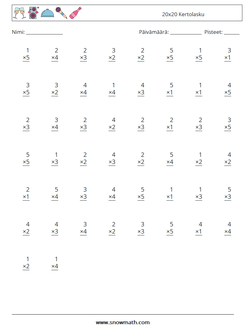 (50) 20x20 Kertolasku Matematiikan laskentataulukot 3