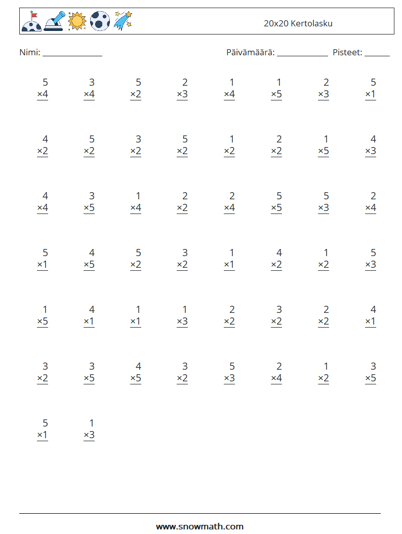 (50) 20x20 Kertolasku Matematiikan laskentataulukot 4