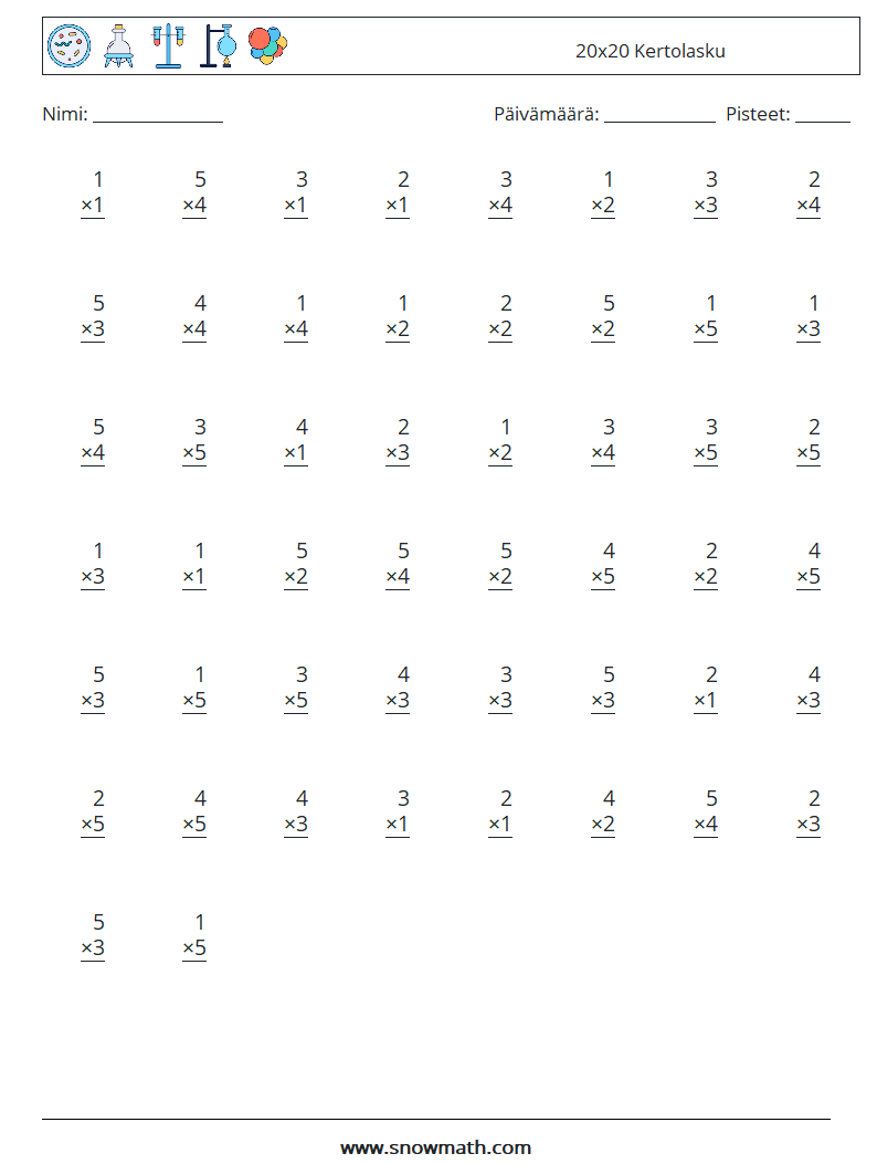 (50) 20x20 Kertolasku Matematiikan laskentataulukot 6