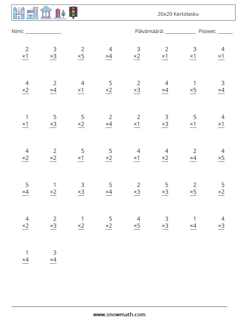 (50) 20x20 Kertolasku Matematiikan laskentataulukot 7