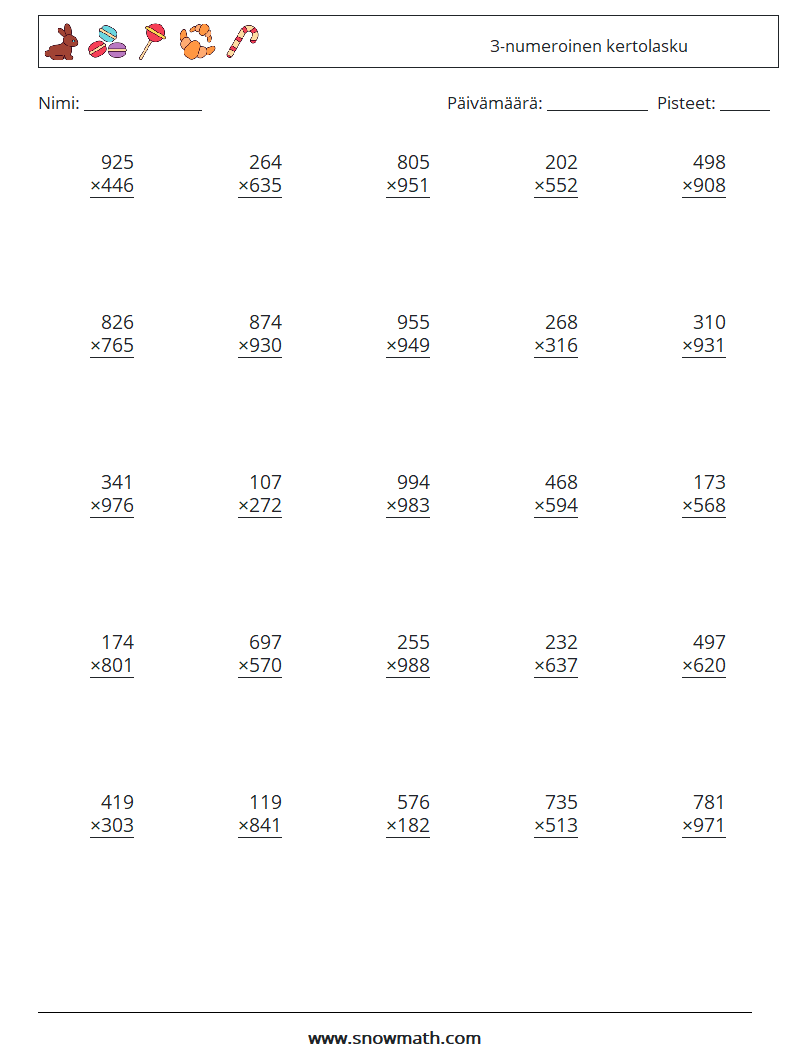 (25) 3-numeroinen kertolasku Matematiikan laskentataulukot 13