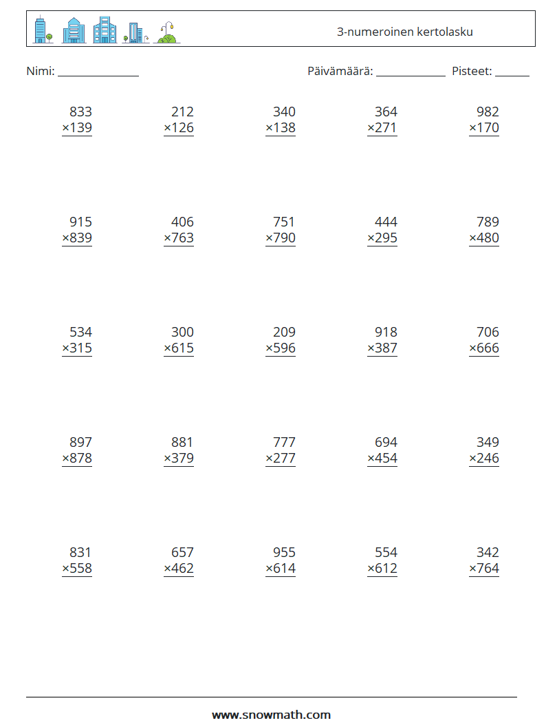 (25) 3-numeroinen kertolasku Matematiikan laskentataulukot 14