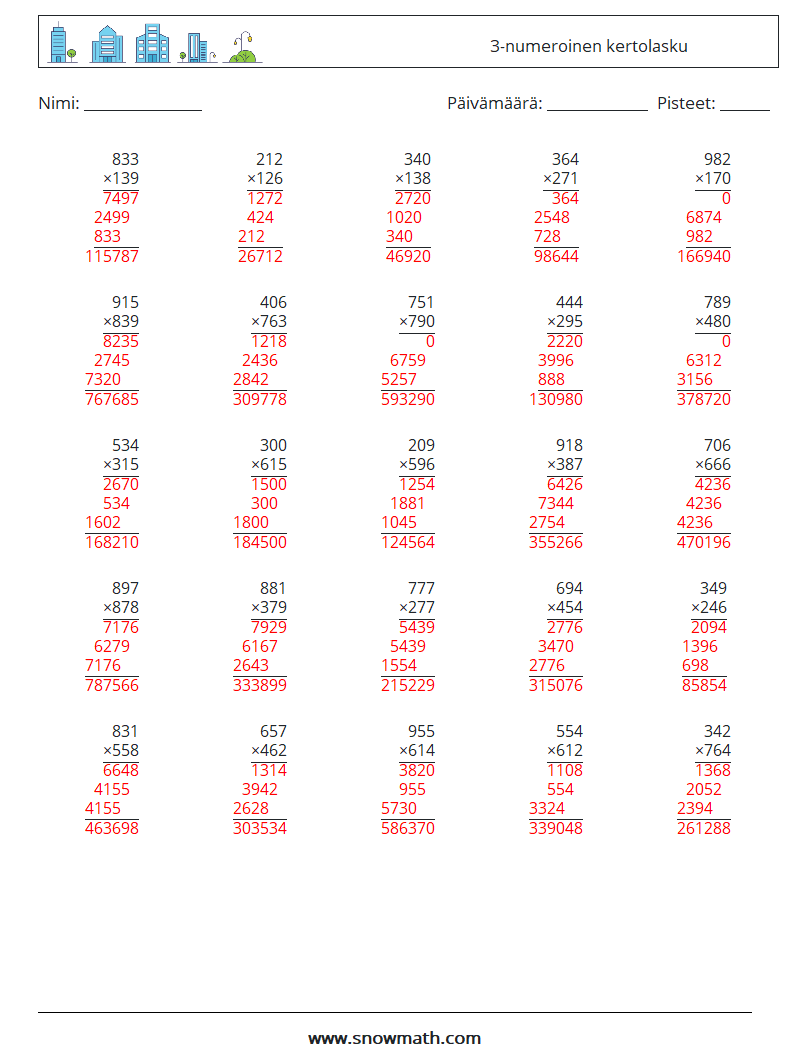 (25) 3-numeroinen kertolasku Matematiikan laskentataulukot 14 Kysymys, vastaus