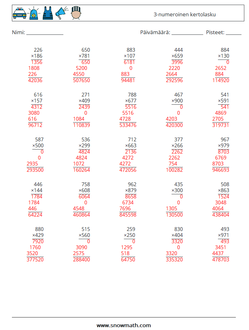 (25) 3-numeroinen kertolasku Matematiikan laskentataulukot 15 Kysymys, vastaus