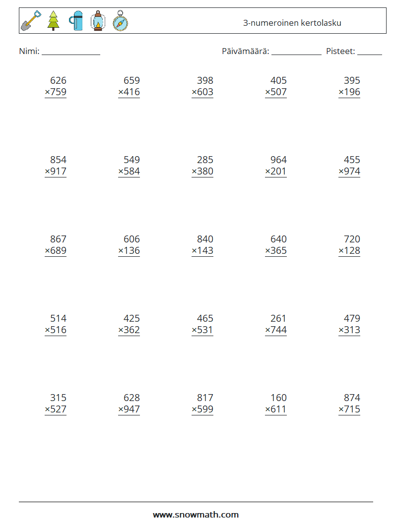 (25) 3-numeroinen kertolasku Matematiikan laskentataulukot 2