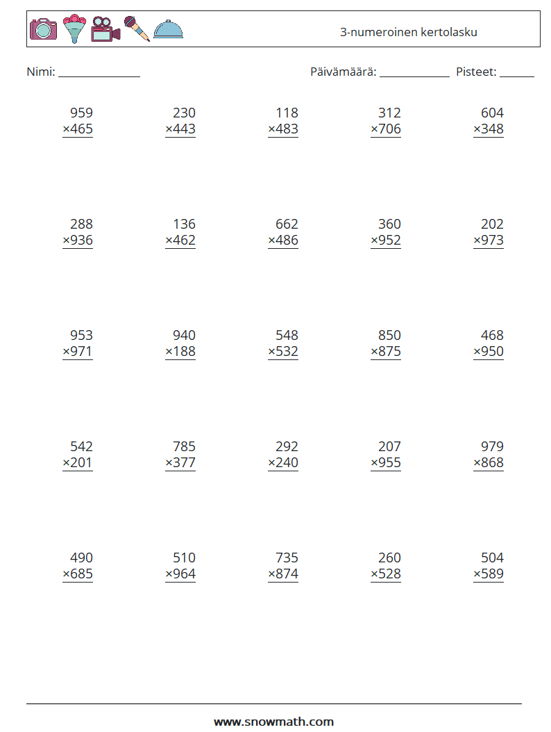 (25) 3-numeroinen kertolasku Matematiikan laskentataulukot 4