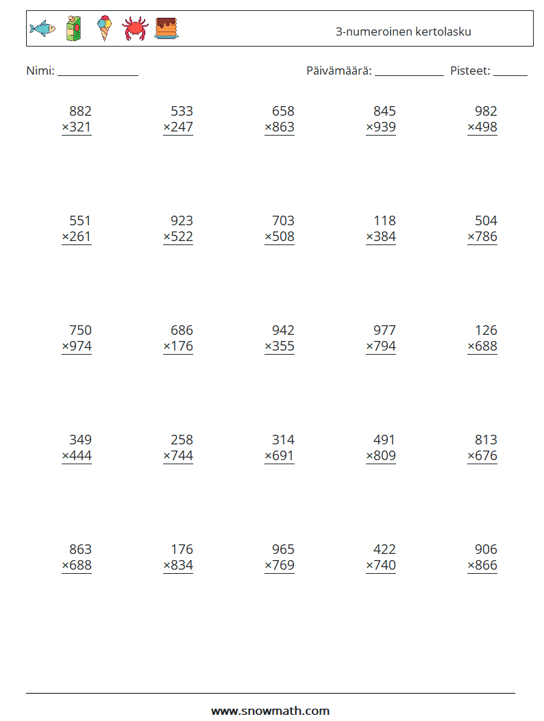 (25) 3-numeroinen kertolasku Matematiikan laskentataulukot 5