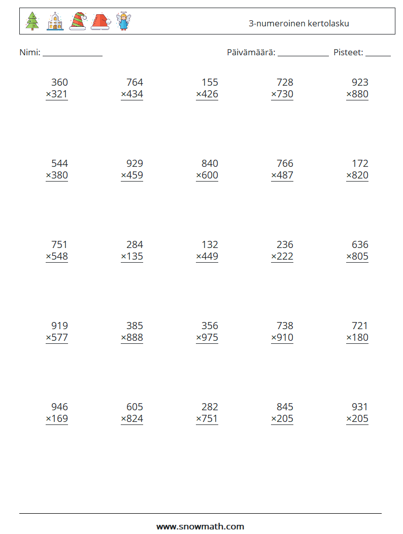 (25) 3-numeroinen kertolasku Matematiikan laskentataulukot 6
