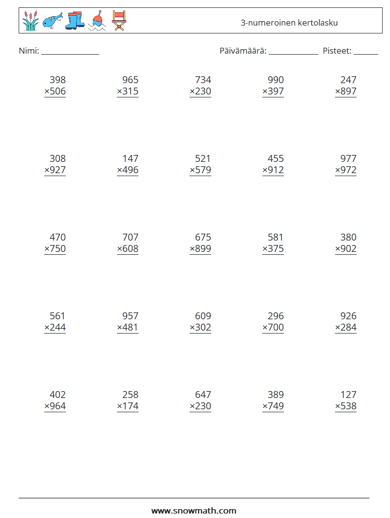 (25) 3-numeroinen kertolasku Matematiikan laskentataulukot 8