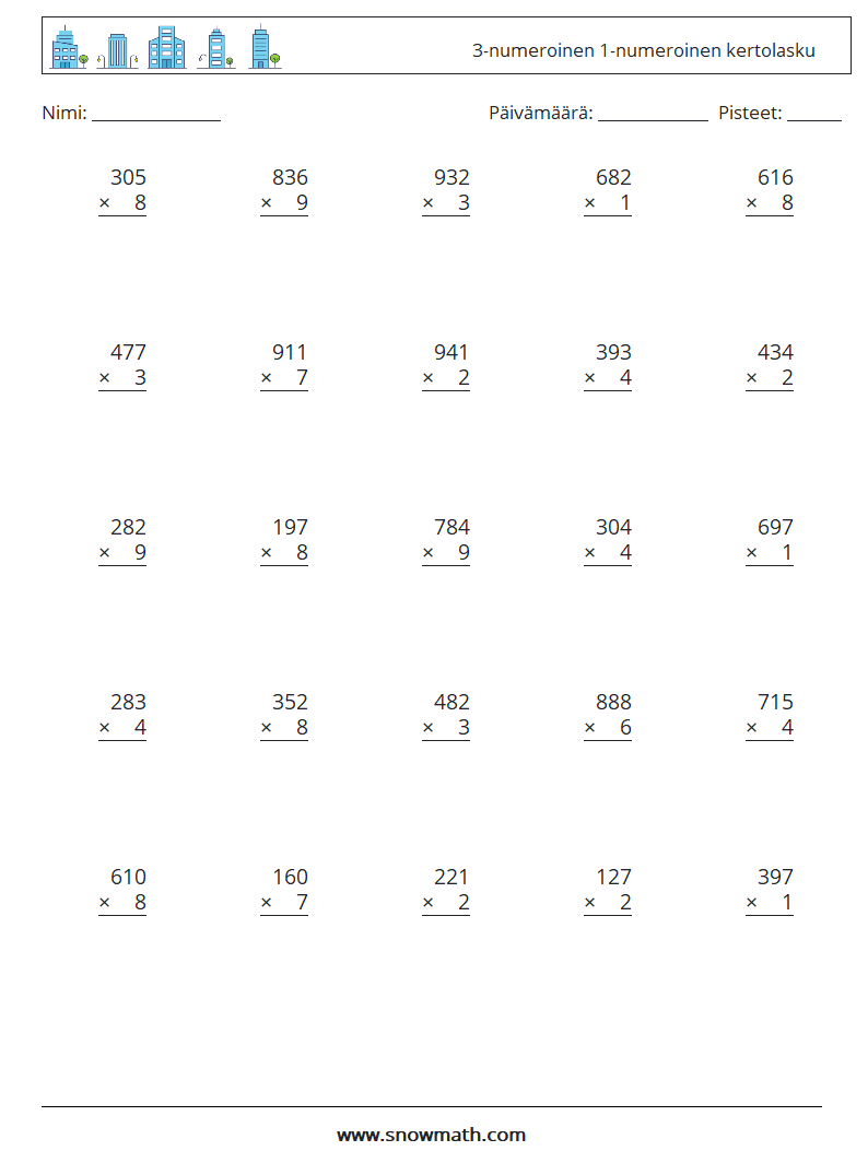 (25) 3-numeroinen 1-numeroinen kertolasku
