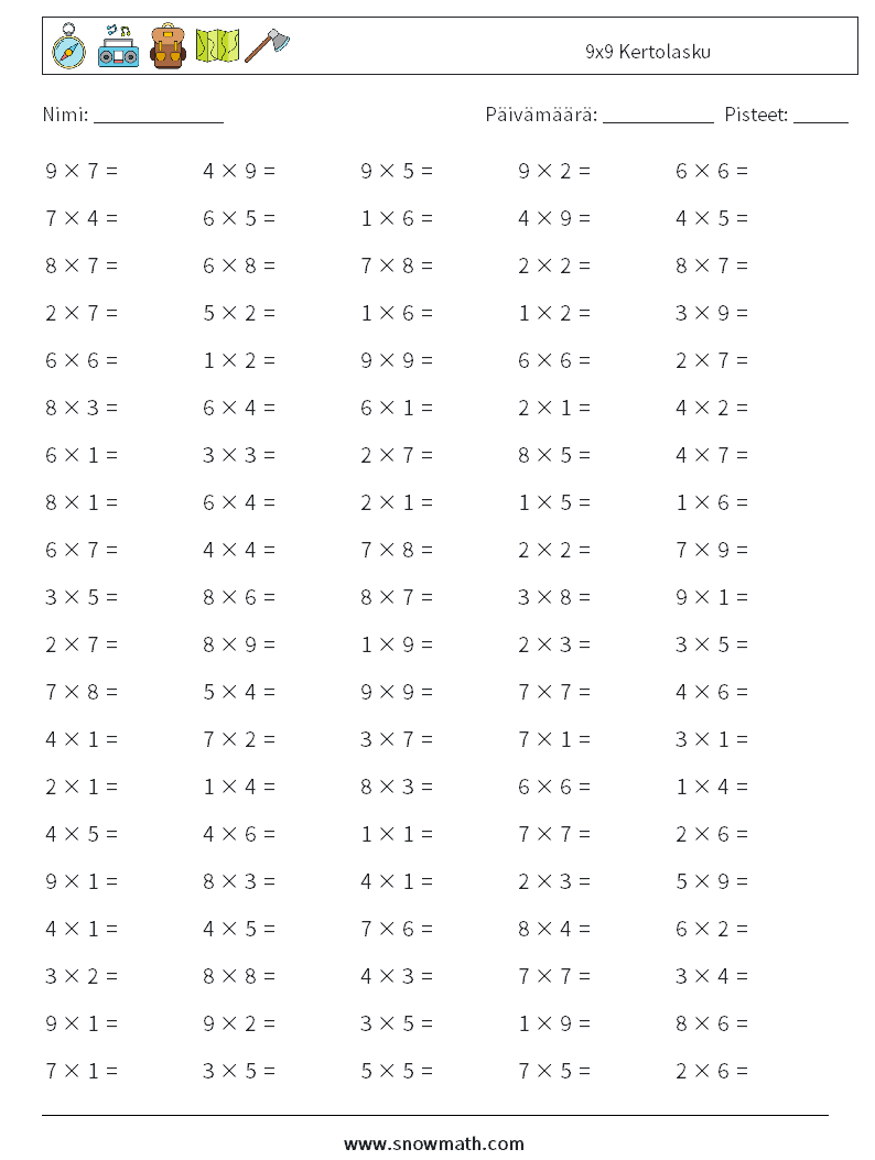 (100) 9x9 Kertolasku Matematiikan laskentataulukot 4