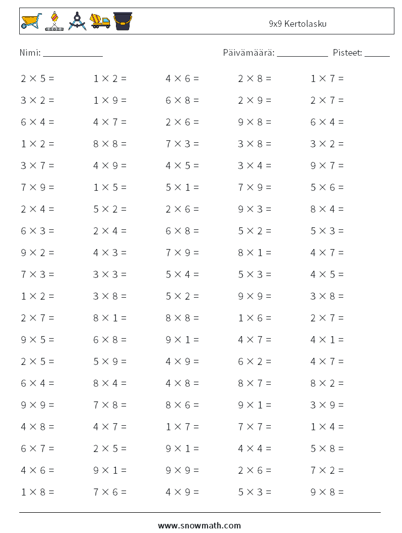 (100) 9x9 Kertolasku Matematiikan laskentataulukot 6