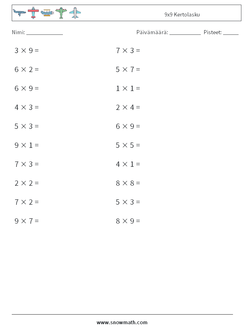 (20) 9x9 Kertolasku Matematiikan laskentataulukot 4