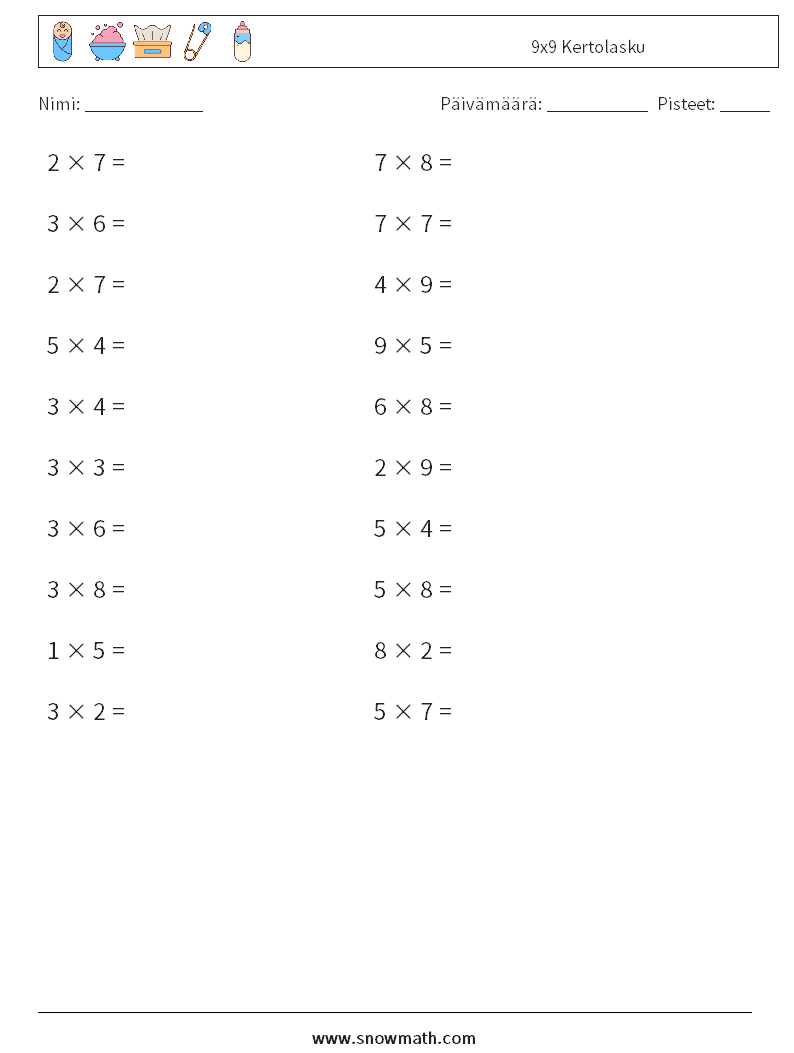 (20) 9x9 Kertolasku Matematiikan laskentataulukot 6