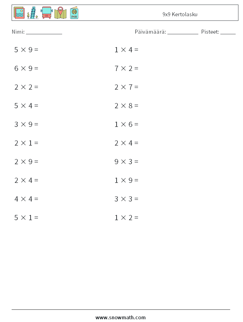 (20) 9x9 Kertolasku Matematiikan laskentataulukot 7