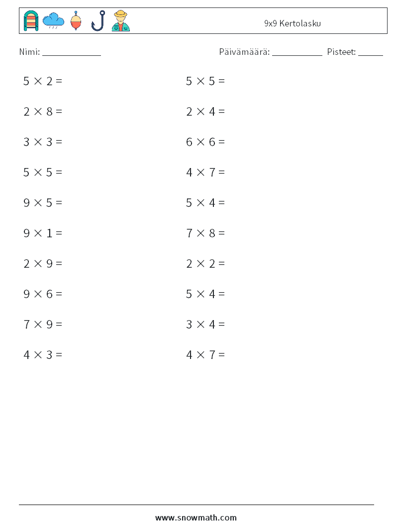 (20) 9x9 Kertolasku Matematiikan laskentataulukot 8