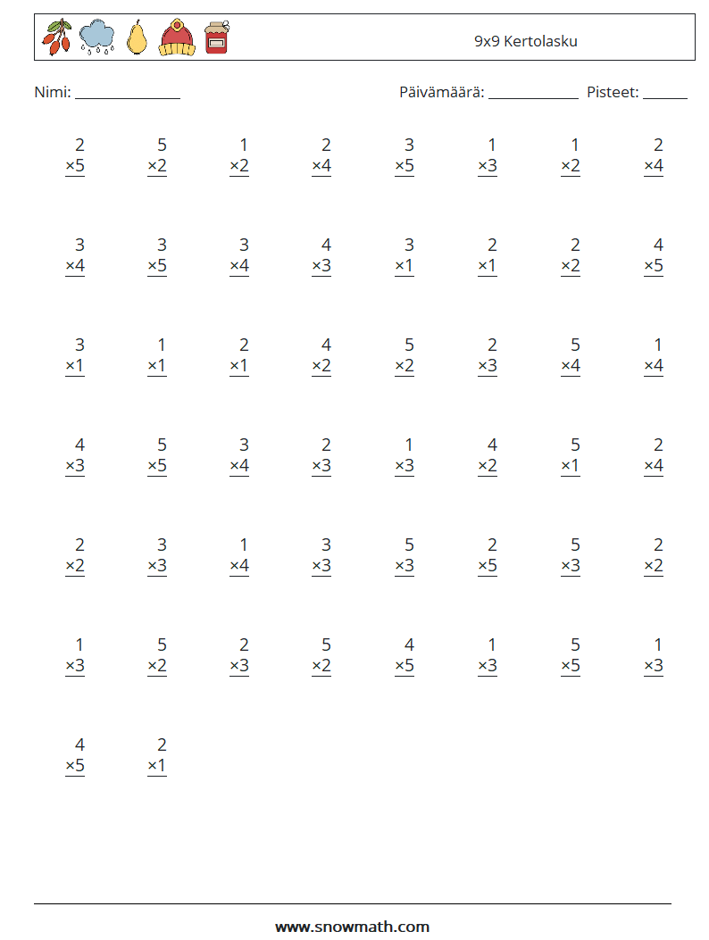 (50) 9x9 Kertolasku Matematiikan laskentataulukot 4