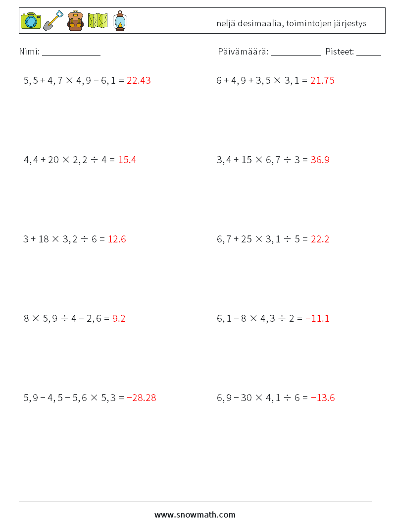 (10) neljä desimaalia, toimintojen järjestys Matematiikan laskentataulukot 14 Kysymys, vastaus