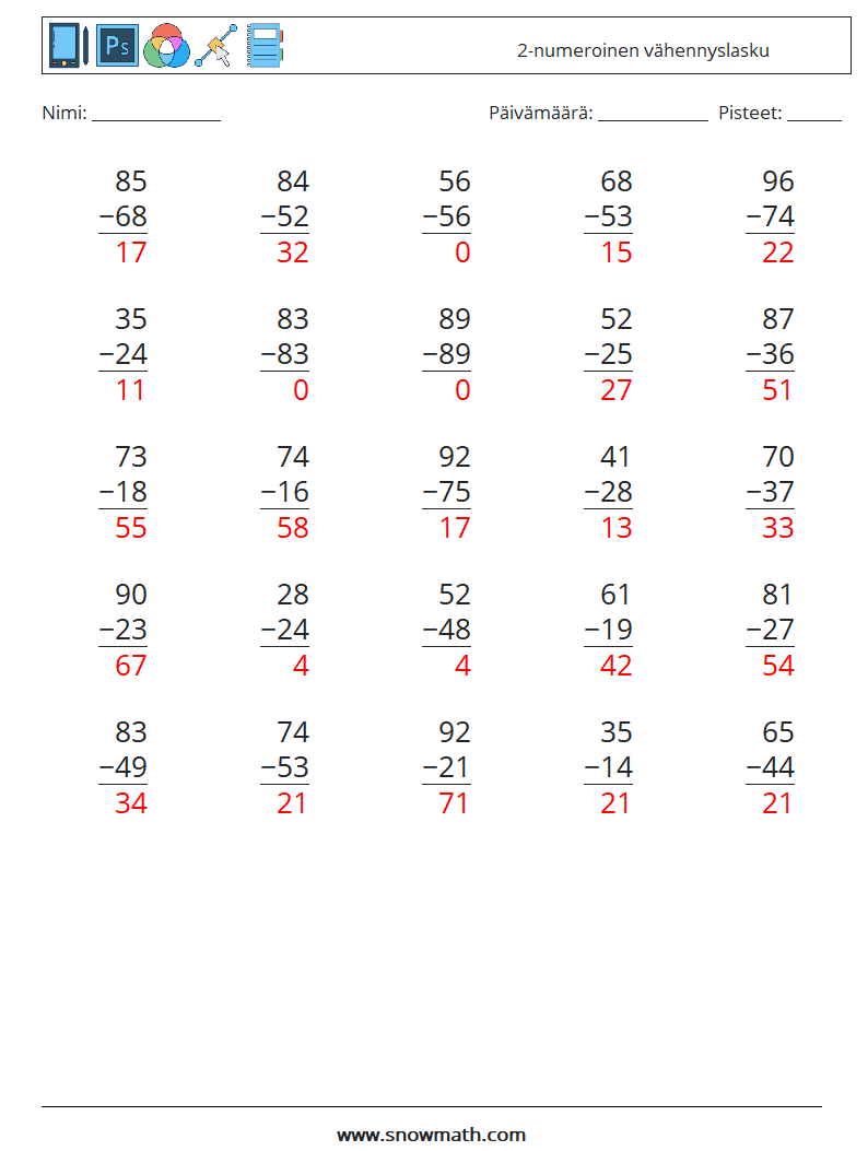 (25) 2-numeroinen vähennyslasku Matematiikan laskentataulukot 16 Kysymys, vastaus