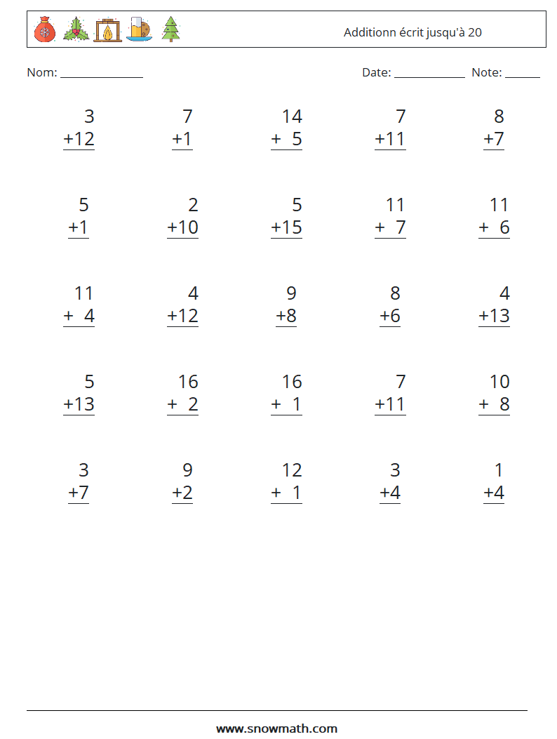 (25) Additionn écrit jusqu'à 20 Fiches d'Exercices de Mathématiques 10
