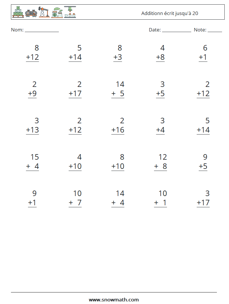 (25) Additionn écrit jusqu'à 20 Fiches d'Exercices de Mathématiques 13
