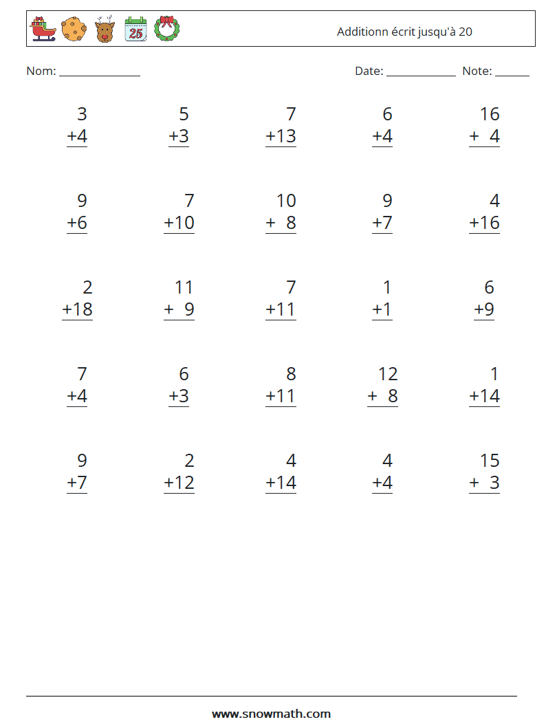 (25) Additionn écrit jusqu'à 20 Fiches d'Exercices de Mathématiques 3
