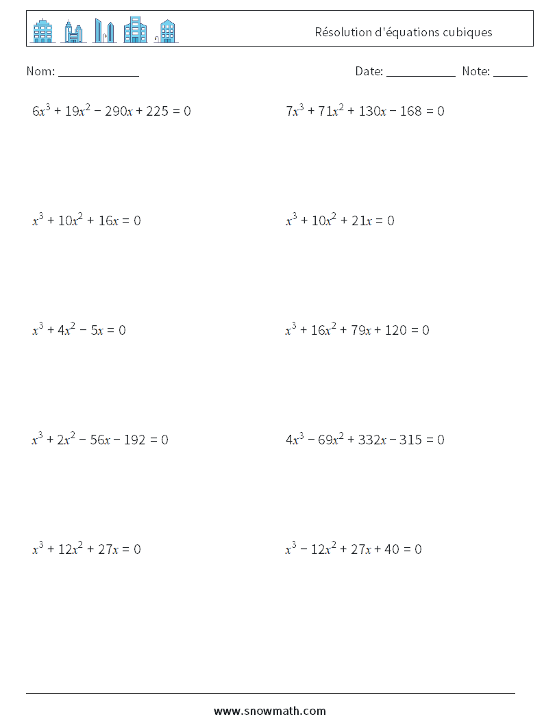 Résolution d'équations cubiques Fiches d'Exercices de Mathématiques 7