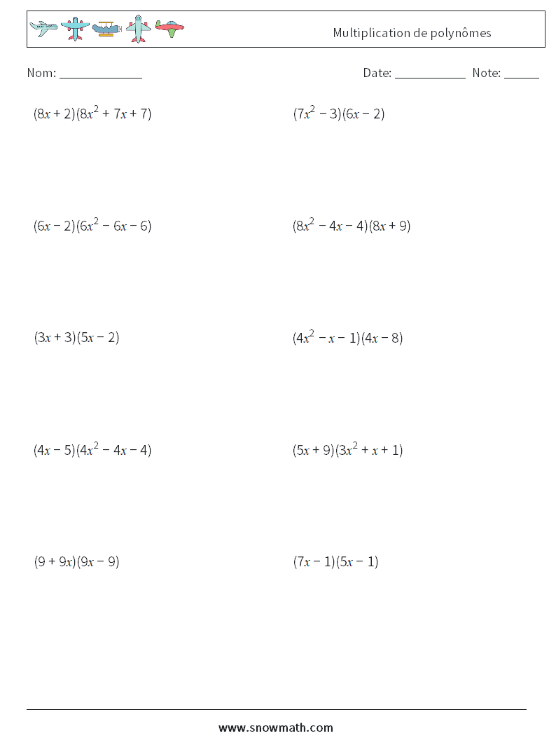 Multiplication de polynômes Fiches d'Exercices de Mathématiques 3