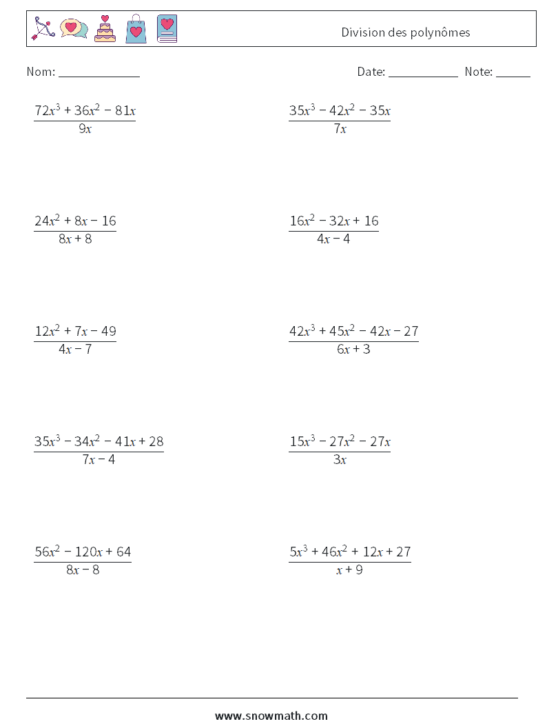 Division des polynômes Fiches d'Exercices de Mathématiques 2