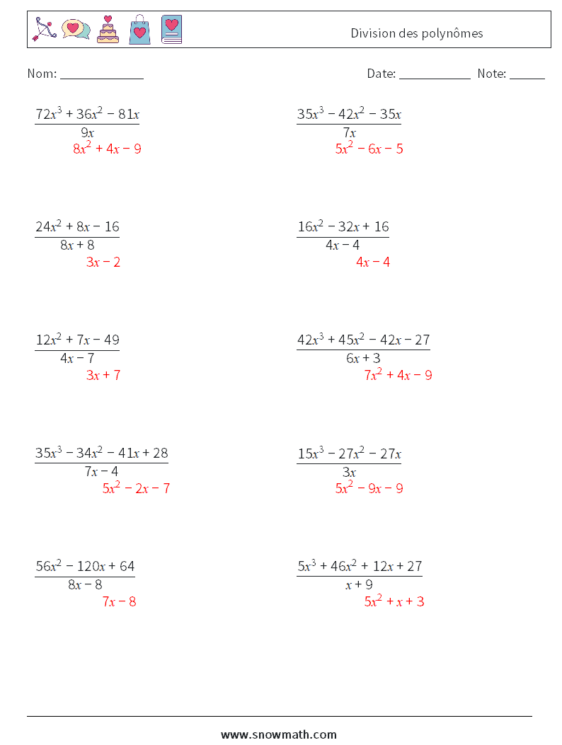 Division des polynômes Fiches d'Exercices de Mathématiques 2 Question, Réponse