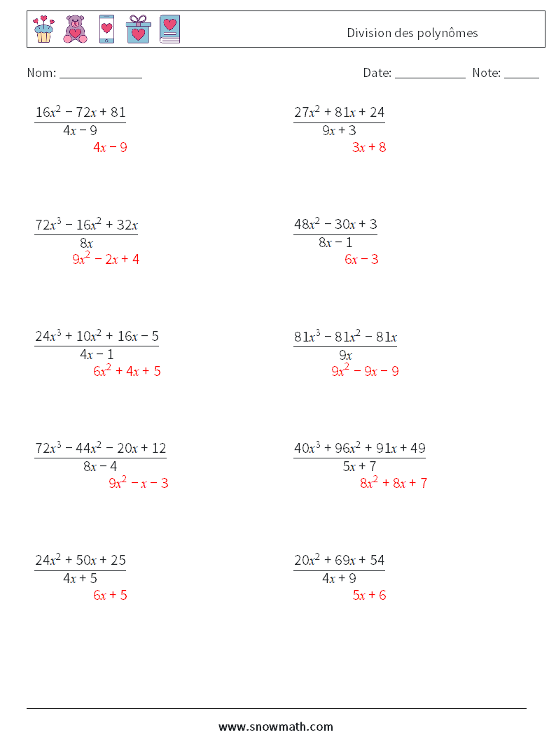 Division des polynômes Fiches d'Exercices de Mathématiques 3 Question, Réponse