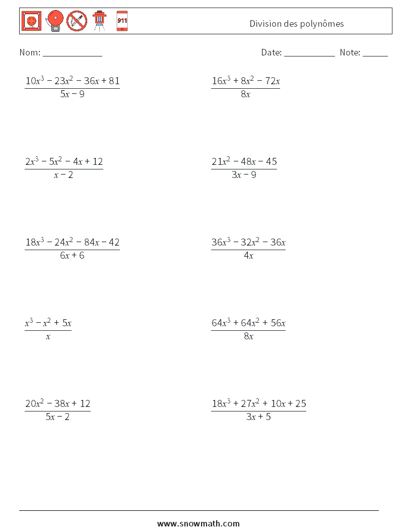 Division des polynômes Fiches d'Exercices de Mathématiques 4