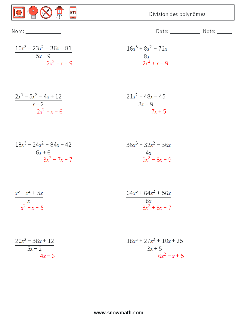 Division des polynômes Fiches d'Exercices de Mathématiques 4 Question, Réponse