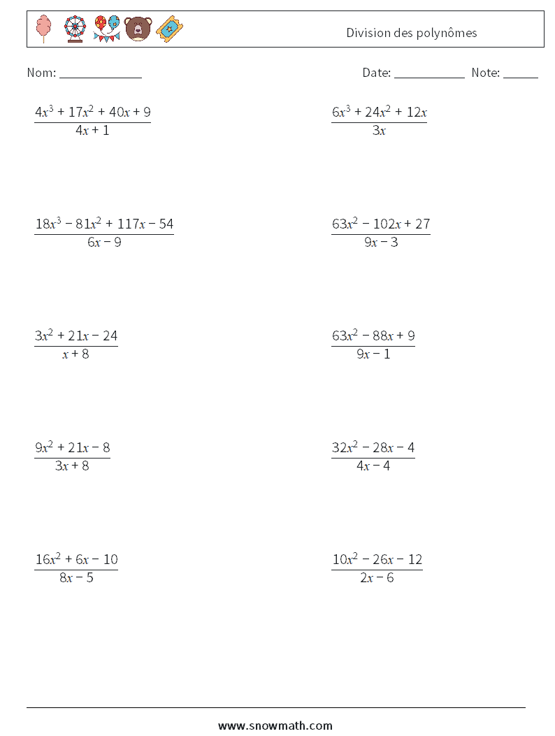 Division des polynômes Fiches d'Exercices de Mathématiques 6