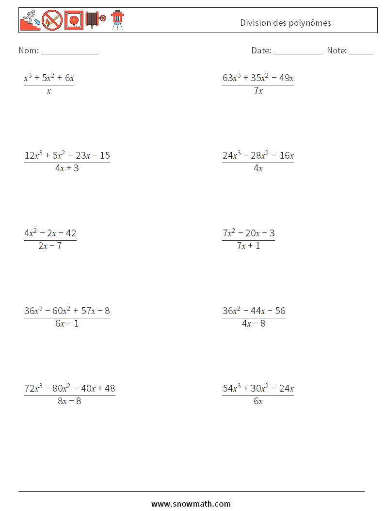 Division des polynômes Fiches d'Exercices de Mathématiques 8