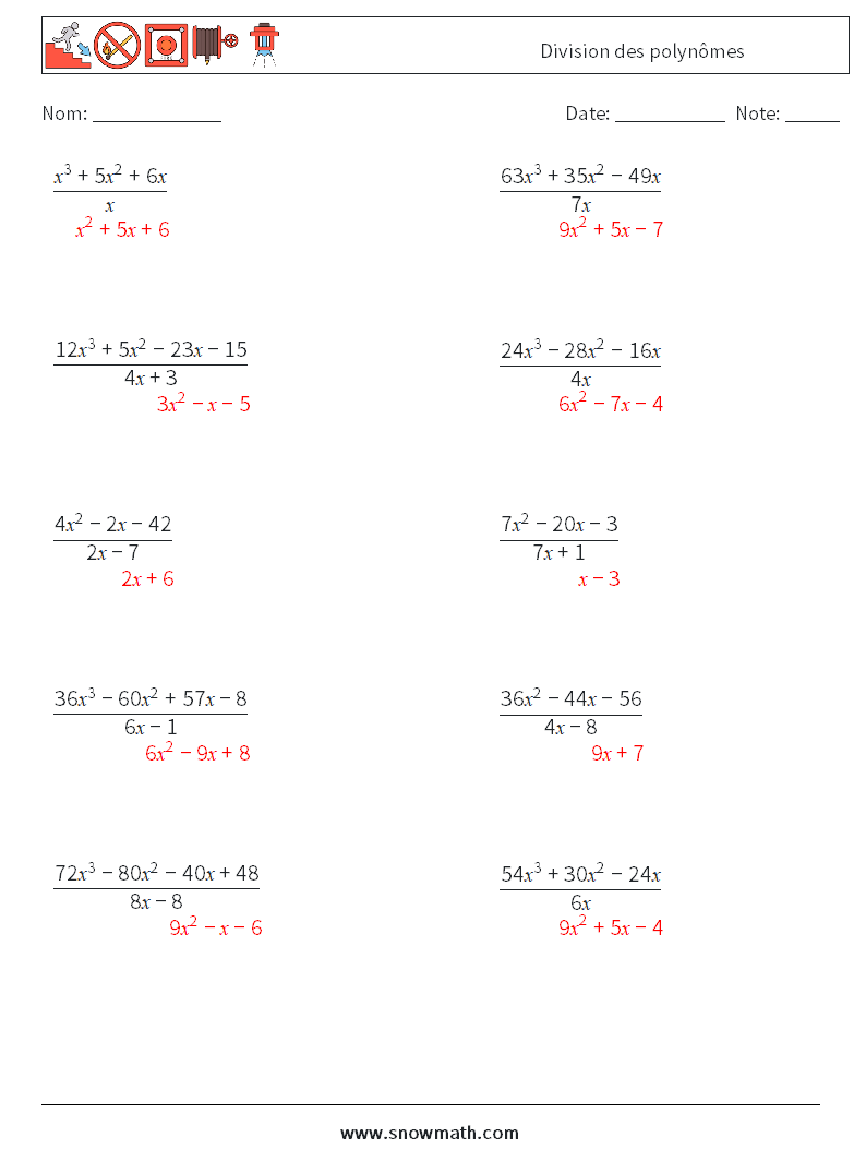Division des polynômes Fiches d'Exercices de Mathématiques 8 Question, Réponse