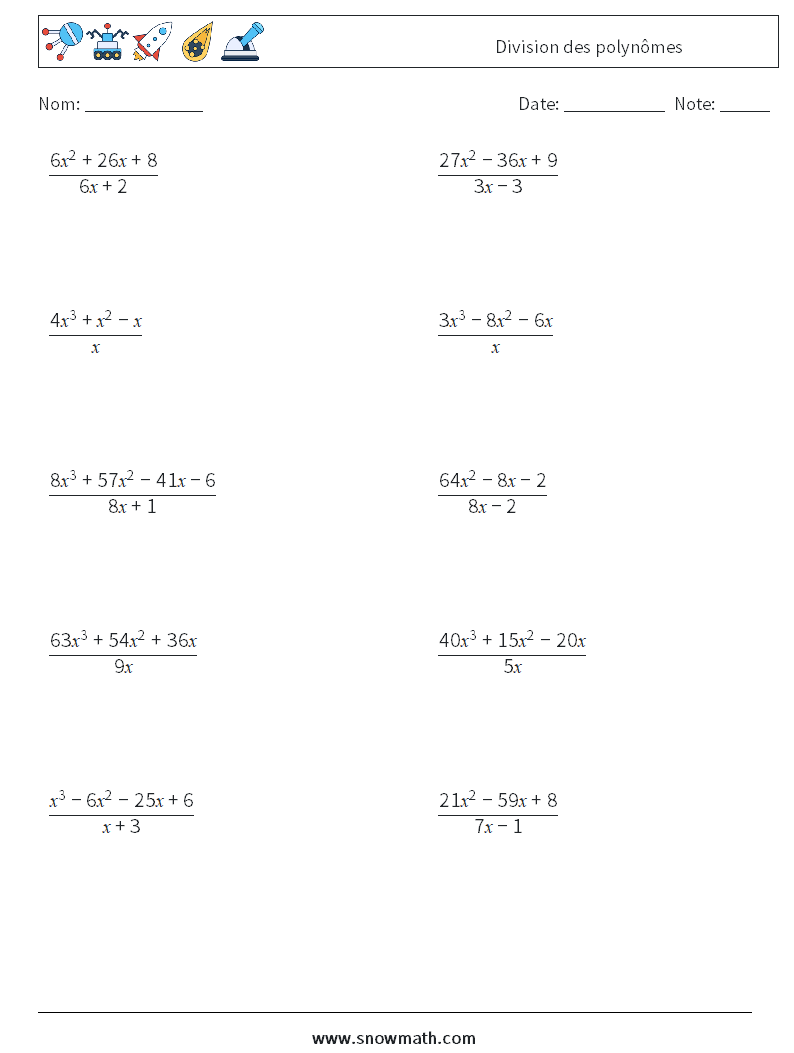 Division des polynômes Fiches d'Exercices de Mathématiques 9