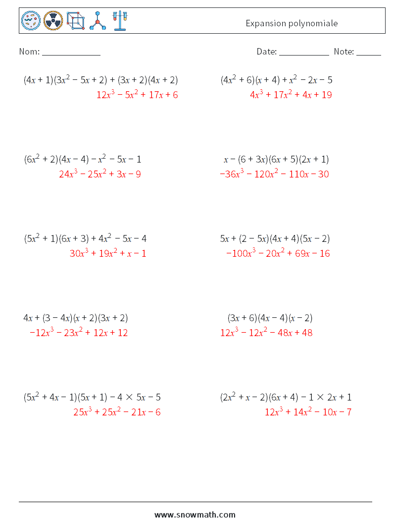 Expansion polynomiale Fiches d'Exercices de Mathématiques 2 Question, Réponse