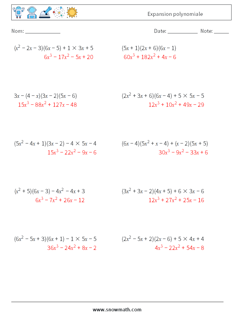 Expansion polynomiale Fiches d'Exercices de Mathématiques 3 Question, Réponse