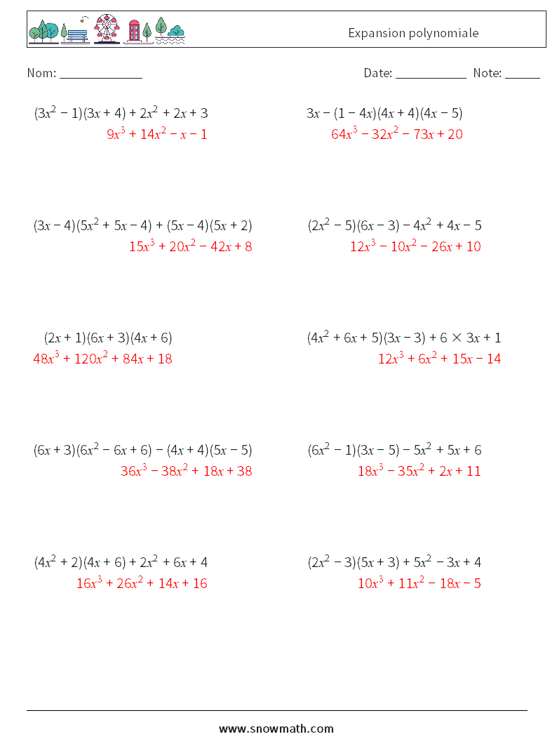 Expansion polynomiale Fiches d'Exercices de Mathématiques 4 Question, Réponse