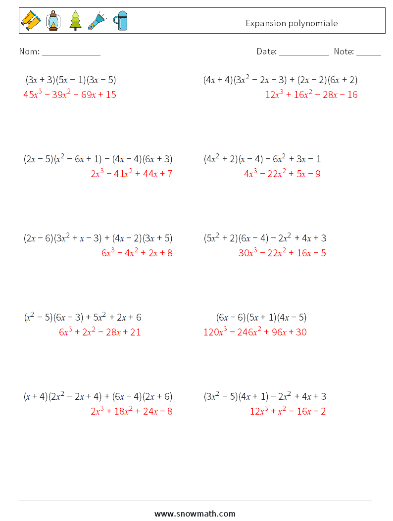 Expansion polynomiale Fiches d'Exercices de Mathématiques 5 Question, Réponse
